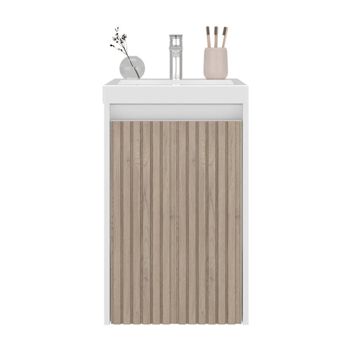 Mueble De Lavamanos Syra, Kronos Blanco Duqueza y Roble Natural, Con textura ranurada incluye lavamanos ZF