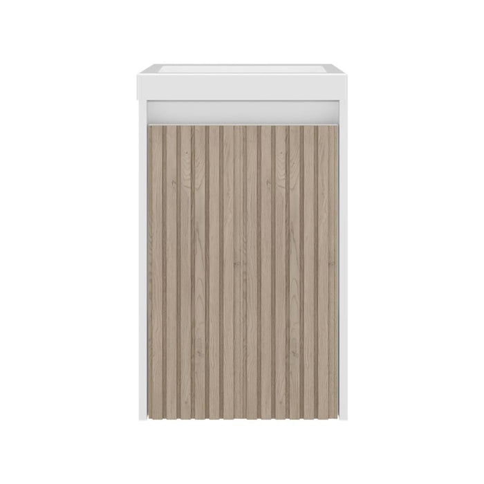 Mueble De Lavamanos Syra, Kronos Blanco Duqueza y Roble Natural, Con textura ranurada incluye lavamanos ZF