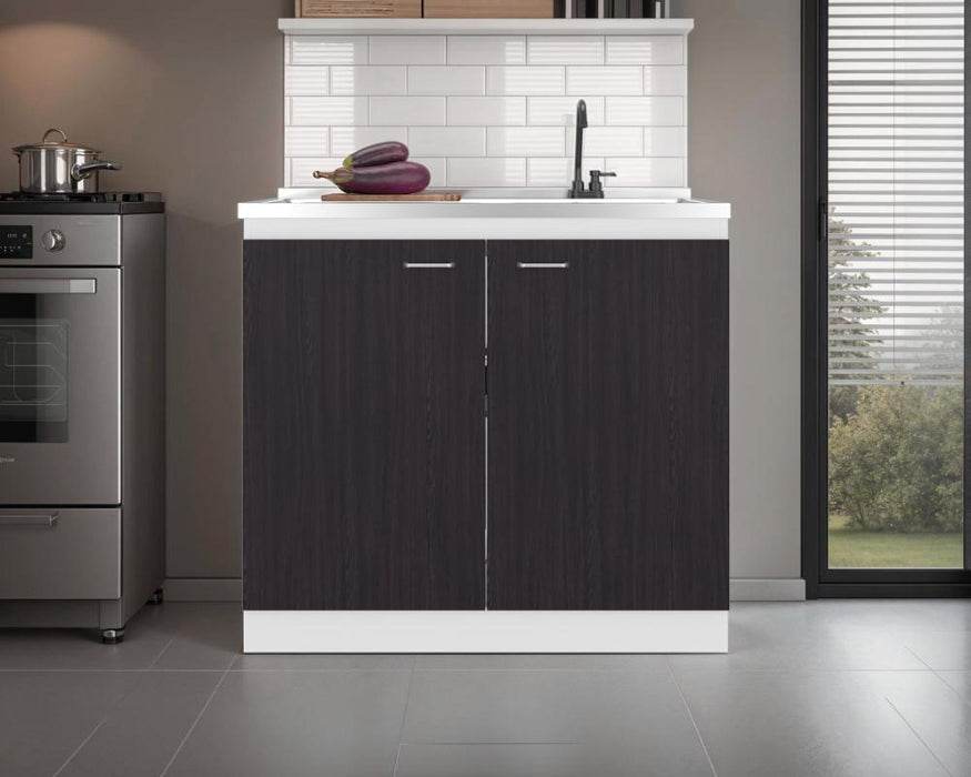 Gabinete Inferior Cantabria, Kronos Blanco y Kronos Wengue, con dos Puertas Abatibles- Mesón derecho y Grifería ZF