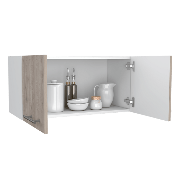 Mueble Sobre Campana Shope, Humo y Blanco, con Dos Puertas