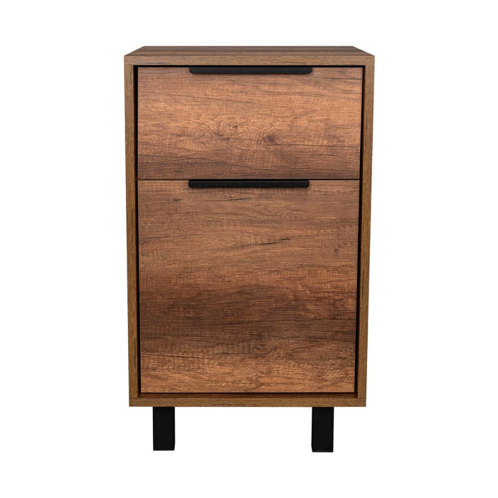 Mesa de Noche Wesley, Cobre y Wengue, con Una Puerta y Un Cajón Organizador