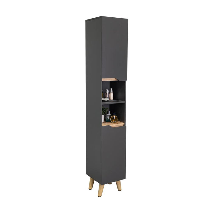 Estanteria de Baño Vicent Alto, Plata Oscuro y Café Claro, con Dos Puertas Abatibles y Entrepaños