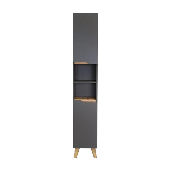 Estanteria de Baño Vicent Alto, Plata Oscuro y Café Claro, con Dos Puertas Abatibles y Entrepaños