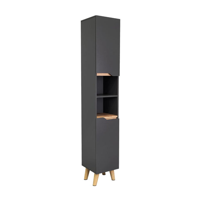 Estanteria de Baño Vicent Alto, Plata Oscuro y Café Claro, con Dos Puertas Abatibles y Entrepaños
