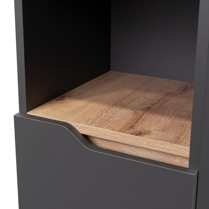 Estanteria de Baño Vicent Alto, Plata Oscuro y Café Claro, con Dos Puertas Abatibles y Entrepaños