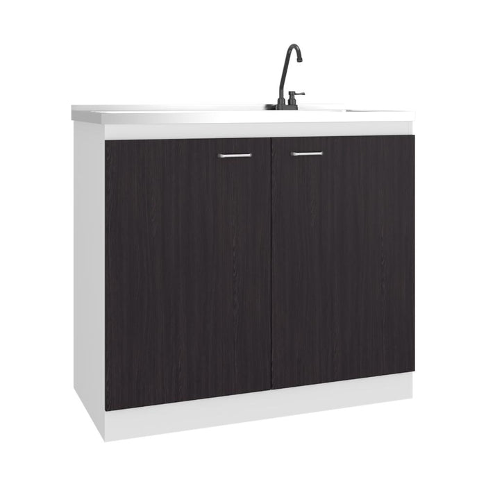 Gabinete Inferior Cantabria, Kronos Blanco y Kronos Wengue, con dos Puertas Abatibles- Mesón derecho y Grifería ZF