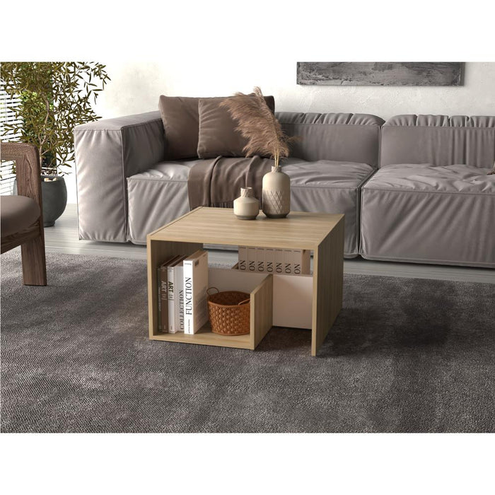 Mesa Auxiliar Evert, Fresno Europeo y Blanco, con diseño moderno y espacio para ubicar objetos