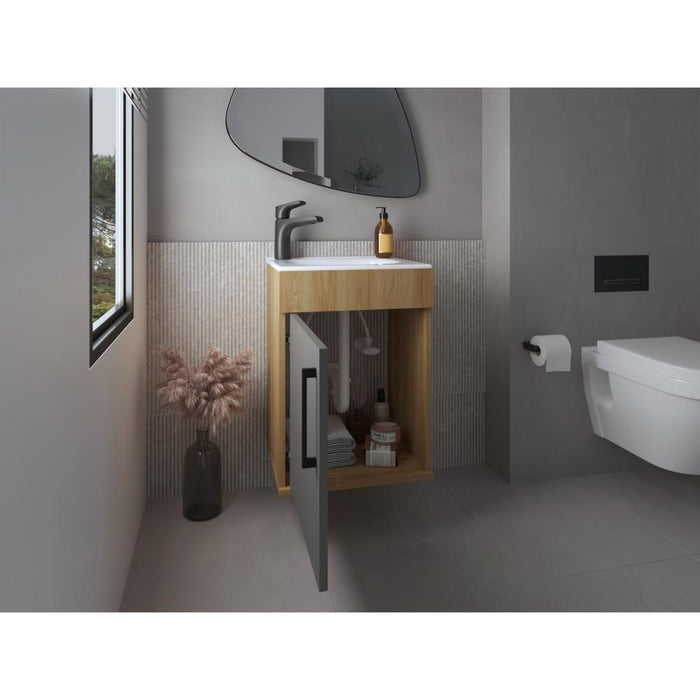 Mueble Lavamanos Oxford, Fresno europeo y Plata Oscuro, Incluye Lavamanos 40cm