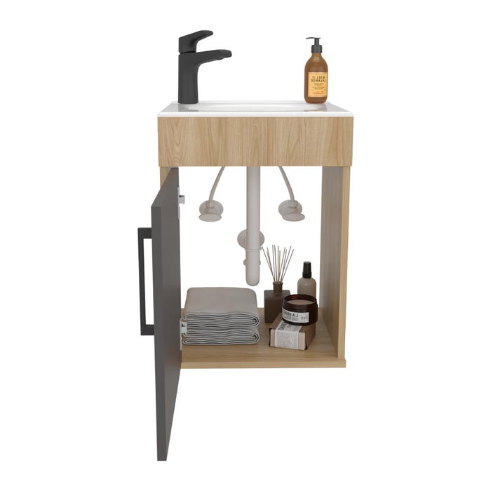 Mueble Lavamanos Oxford, Fresno europeo y Plata Oscuro, Incluye Lavamanos 40cm