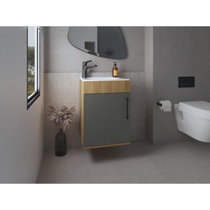 Mueble Lavamanos Oxford, Fresno europeo y Plata Oscuro, Incluye Lavamanos 40cm