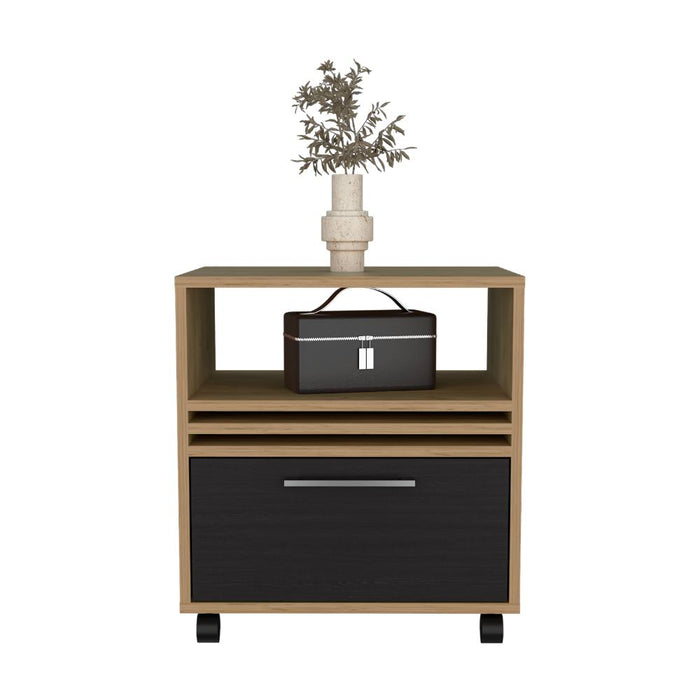 Mesa de Noche Vanez, Fresno Europeo y Wengue, con rodachinas