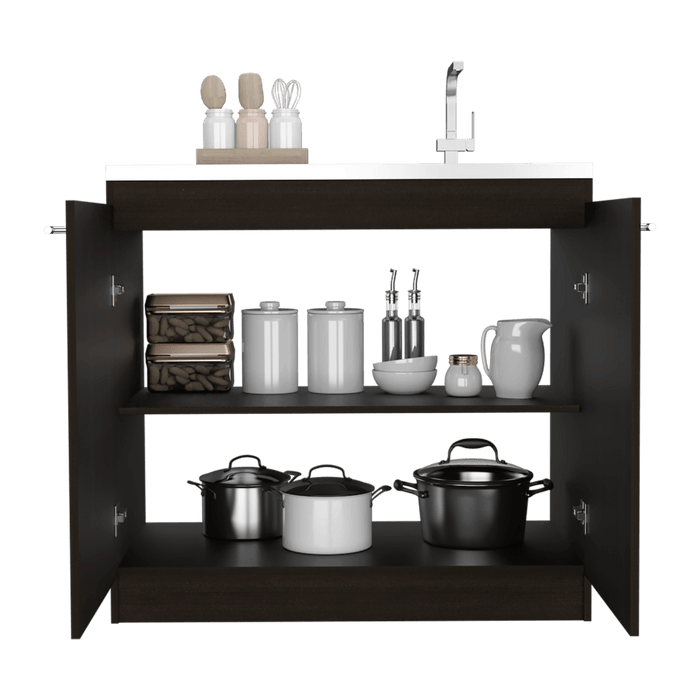 Gabinete Inferior Delhi, Wengue, con Dos Puertas Batientes con Manijas