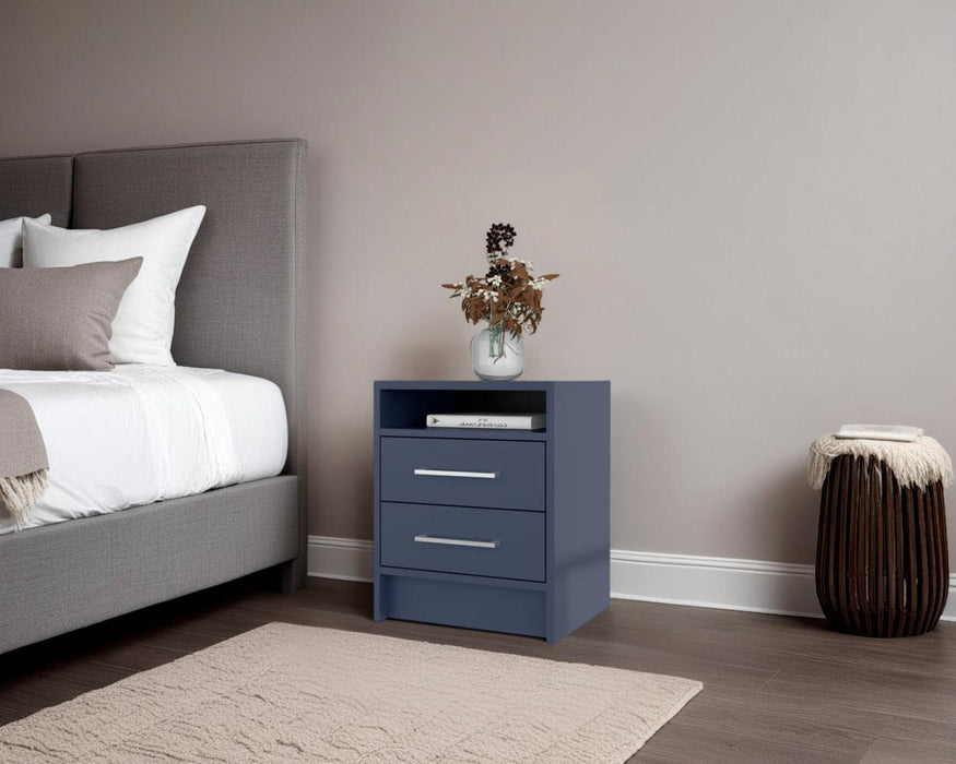 Mesa de Noche Douglas, Kronos Azul, Con Dos Cajones, Espacio Para Libros Y Objetos Decorativos