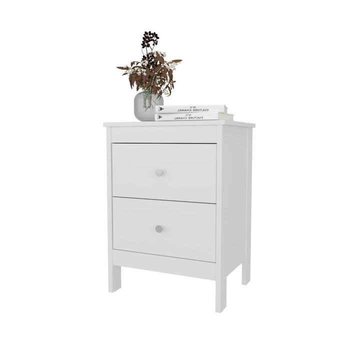 Mesa de Noche Camil, Blanco Duqueza, con espacio para colocar objetos decorativos ZF