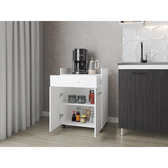 Mesa Auxiliar de Cocina Glover, Blanco Duqueza, con Rodachina ZF