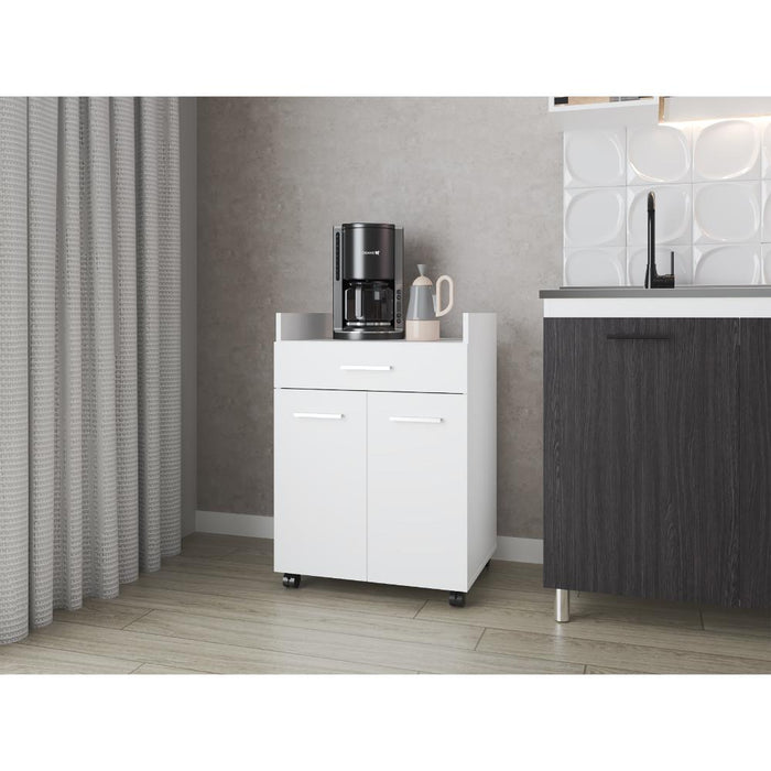 Mesa Auxiliar de Cocina Glover, Blanco Duqueza, con Rodachina ZF