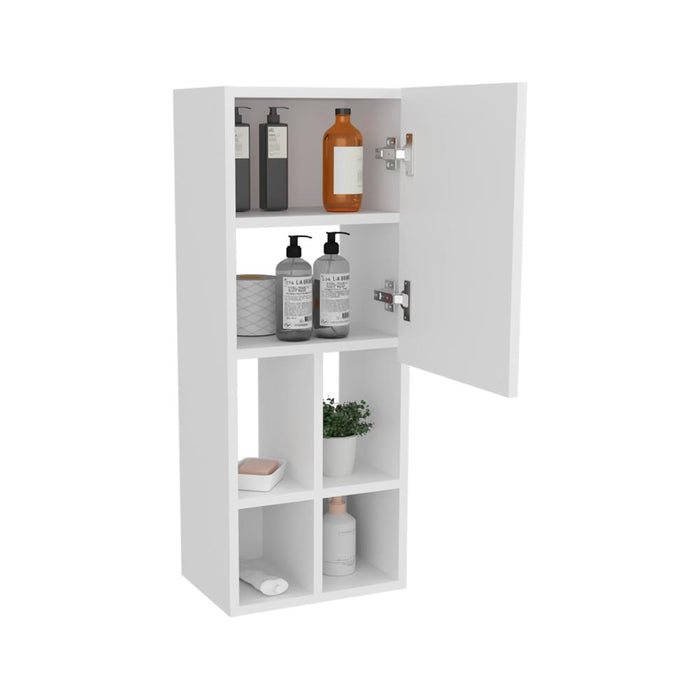 Gabinete de Baño Niwot, Blanco Duqueza, con tres entrepaños y compartimentos para almacenar objetos ZF