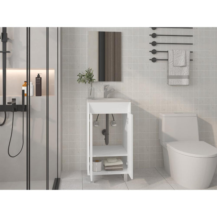 Combo Mueble Para Lavamanos Brandy, Blanco Duqueza, Incluye Lavamanos Praia 45 y Espejo ZF