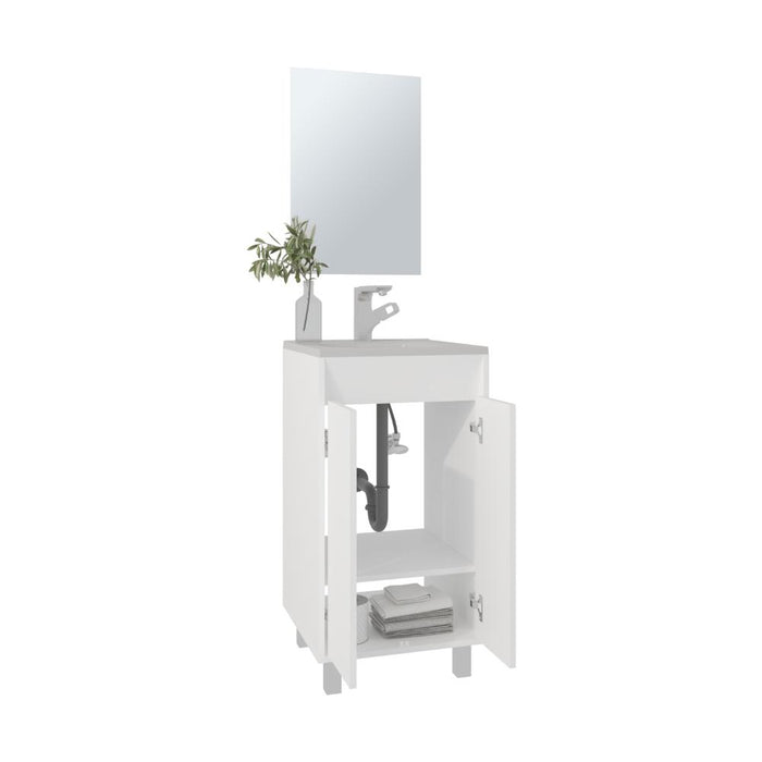 Combo Mueble Para Lavamanos Brandy, Blanco Duqueza, Incluye Lavamanos Praia 45 y Espejo ZF
