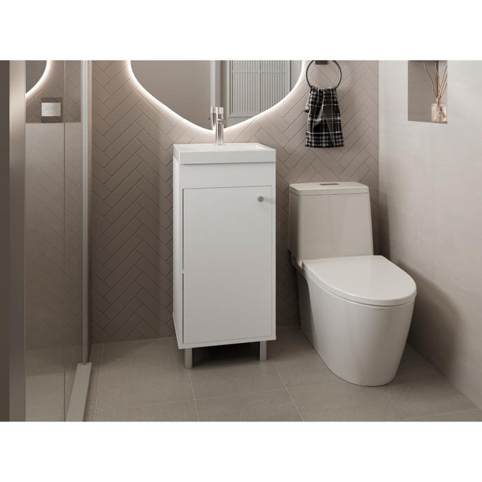 Mueble para Lavamanos Rivera, Blanco Duqueza, con Patas en Acero y con Gran Espacio para Colocar Objetos ZF