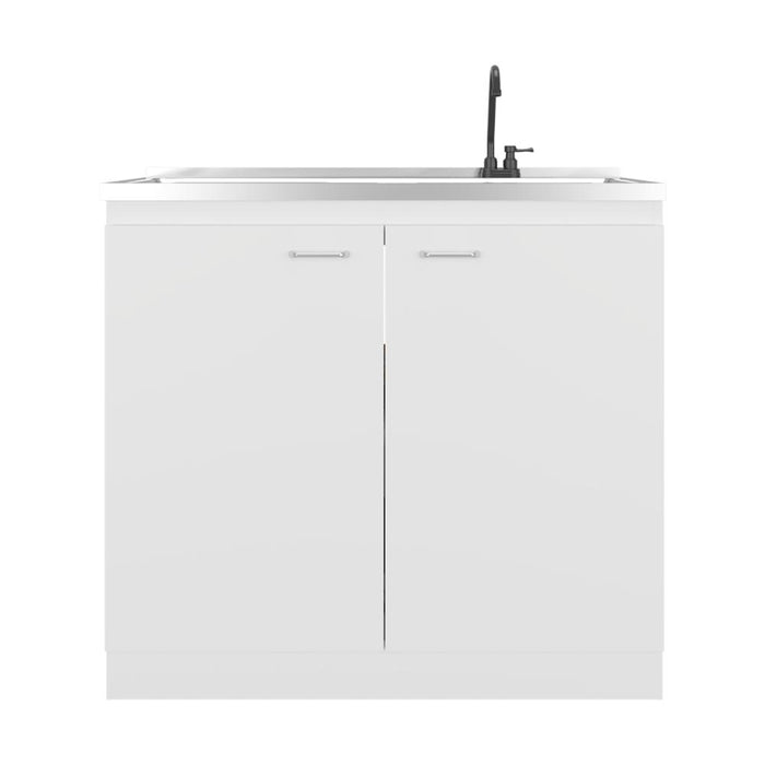 Gabinete Inferior Cantabria, Kronos Blanco Duqueza, con dos Puertas Abatibles- Mesón Izquierdo y Grifería ZF