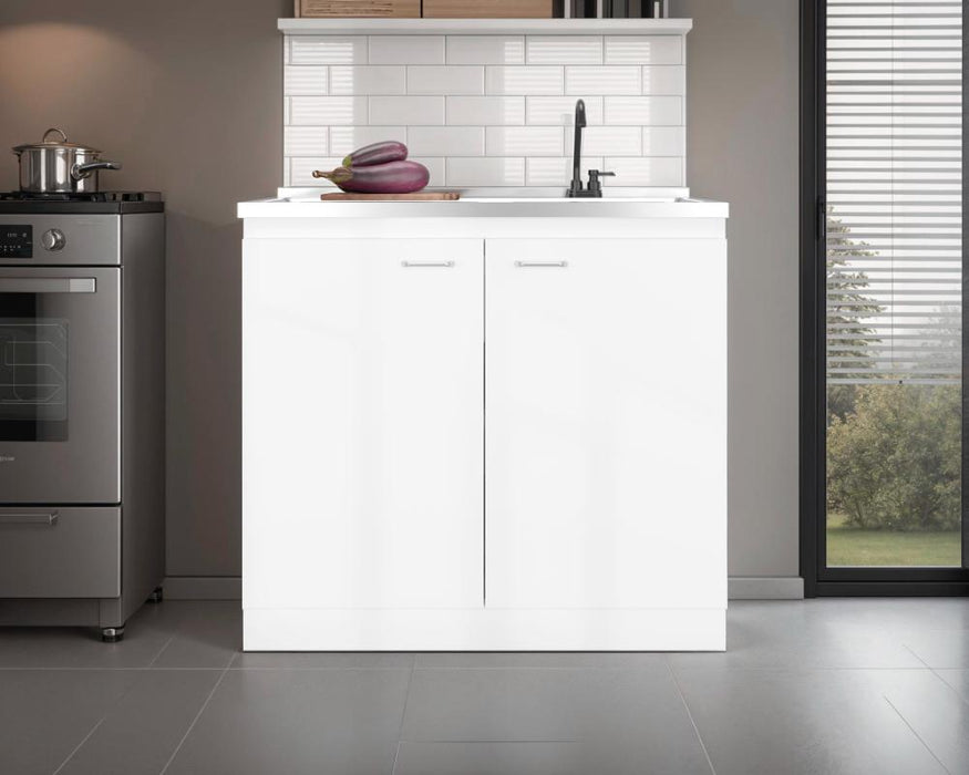 Gabinete Inferior Cantabria, Kronos Blanco Duqueza, con dos Puertas Abatibles- Mesón Izquierdo y Grifería ZF