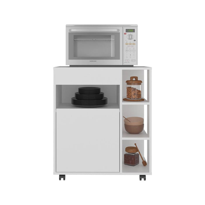 Modulo Microondas Con ruedas Kati, Kronos Blanco, una puerta abatible y compartimiento inferior de almacenamiento ZF