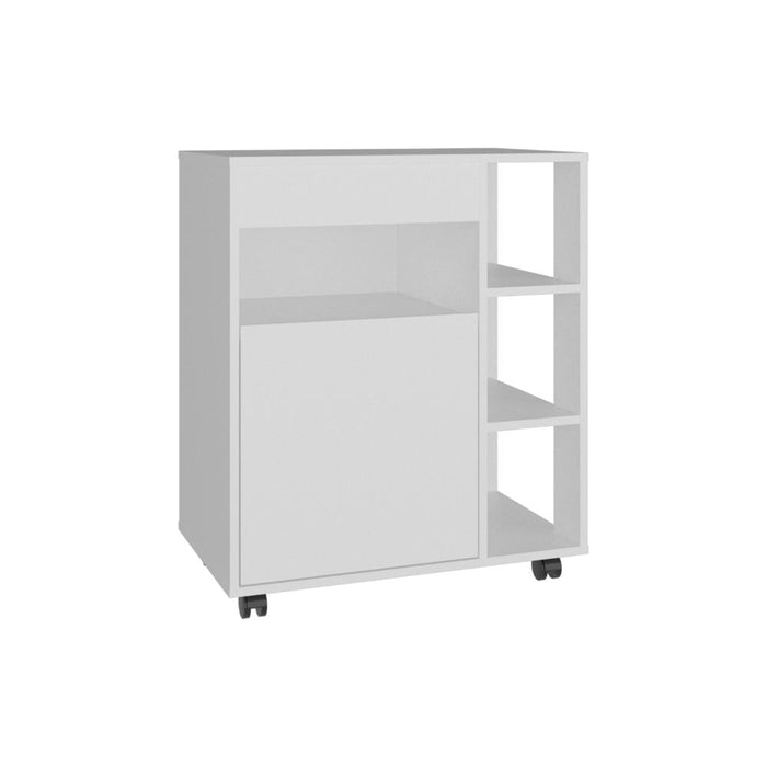 Modulo Microondas Con ruedas Kati, Kronos Blanco, una puerta abatible y compartimiento inferior de almacenamiento ZF