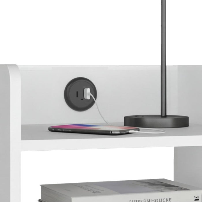 Mesa de Noche Didi USB, Kronos Blanco, con Espacio para Almacenar Objetos Pequeños ZF