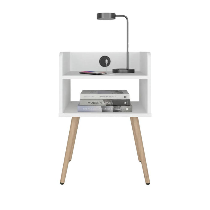Mesa de Noche Didi USB, Kronos Blanco, con Espacio para Almacenar Objetos Pequeños ZF
