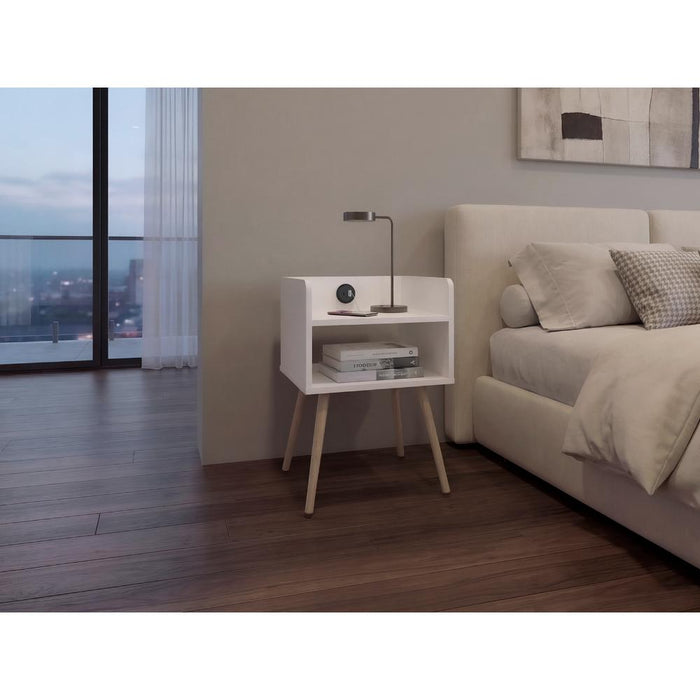Mesa de Noche Didi USB, Kronos Blanco, con Espacio para Almacenar Objetos Pequeños ZF
