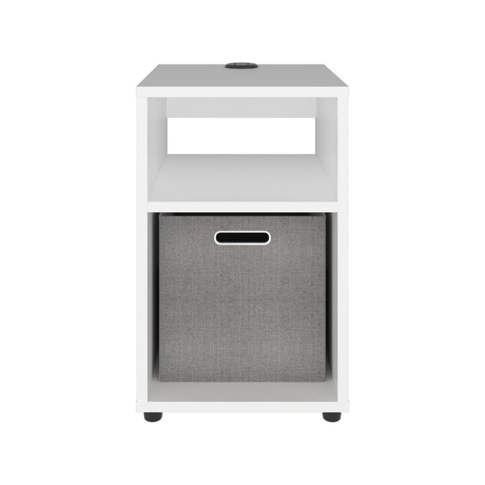 Mesa Auxiliar Mercer USB, Kronos Blanco, con Contenedor en Tela y Conector USB para tus Dispositivos ZF