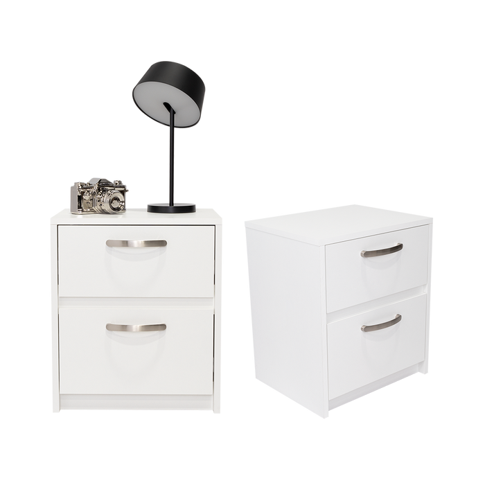 Mesa de Noche Elaxi, Blanco, con Dos Cajones Deslizables X2