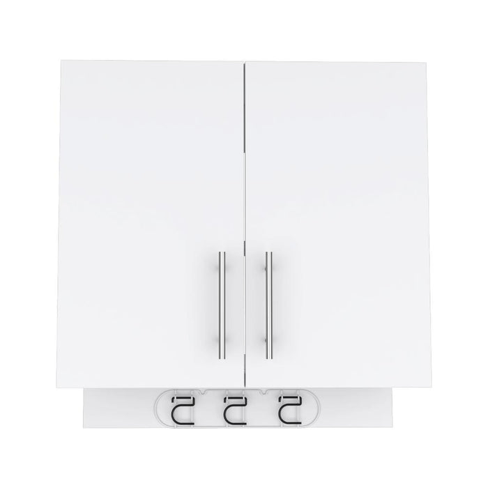 Mueble Auxiliar de Aseo Sotavento, Blanco, Colgador de Escobas y Dos Entrepaños ZF