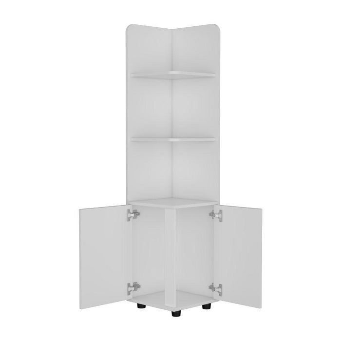 Mueble Esquinero Malibu, Blanco, con dos puertas abatibles y patas metalicas ZF