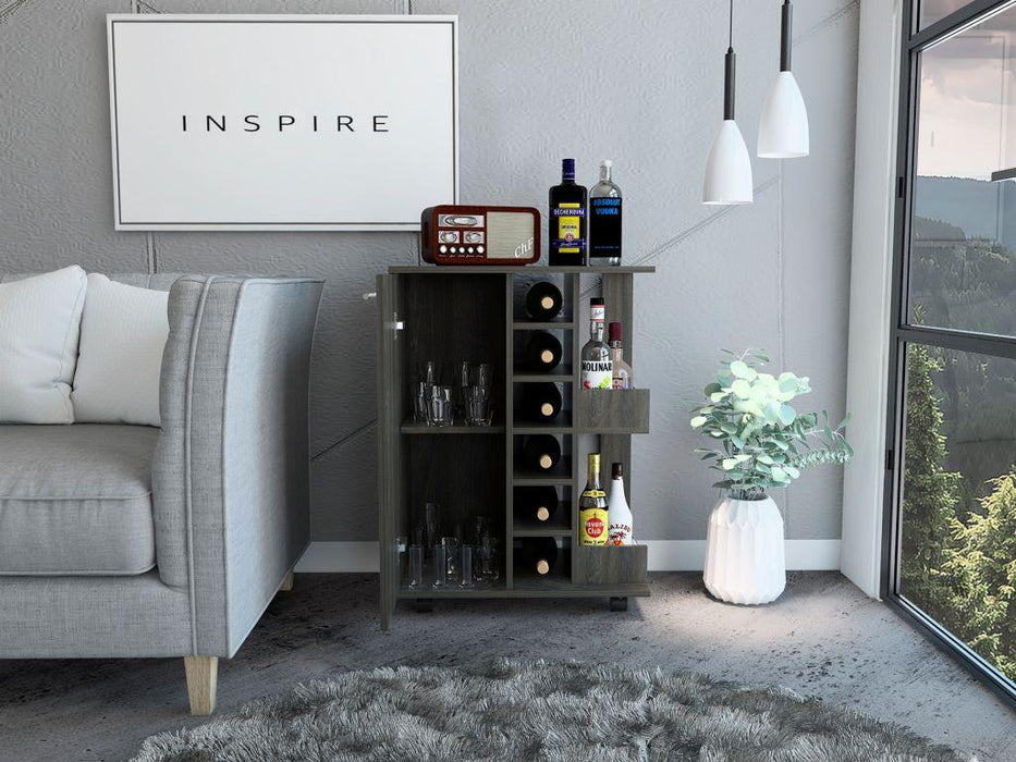 Bar Cart Argus, Grafito, con Espacio Para Botellas y Porta Copas