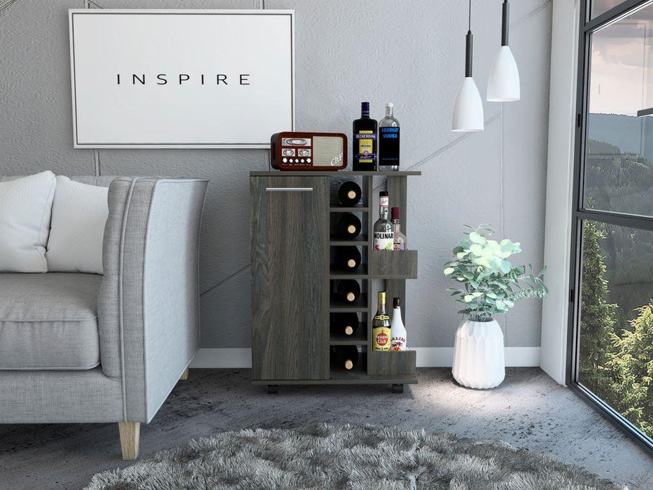 Bar Cart Argus, Grafito, con Espacio Para Botellas y Porta Copas