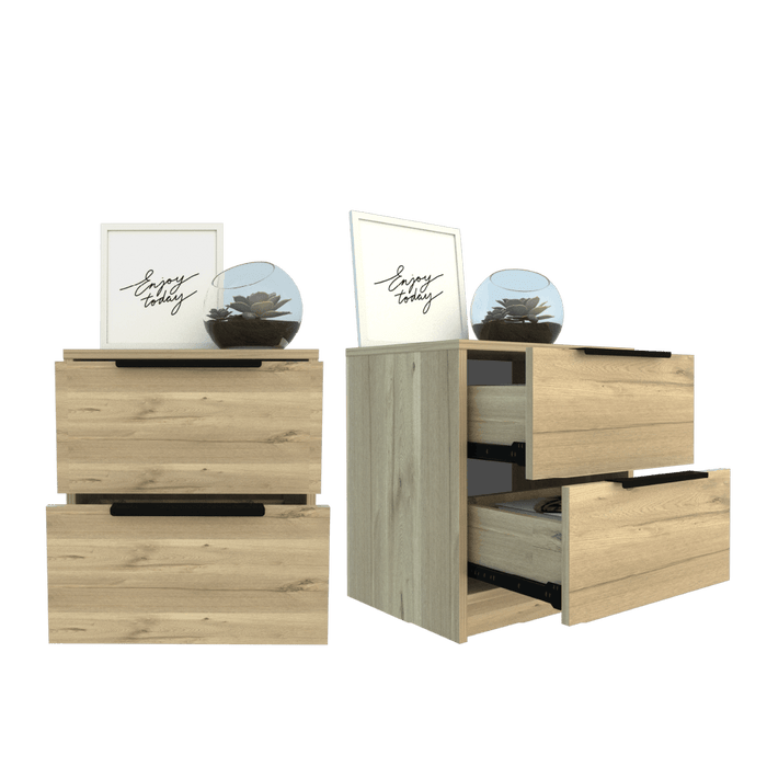 Mesa de Noche Wesley, Café Claro y Blanco, con dos Cajones X2