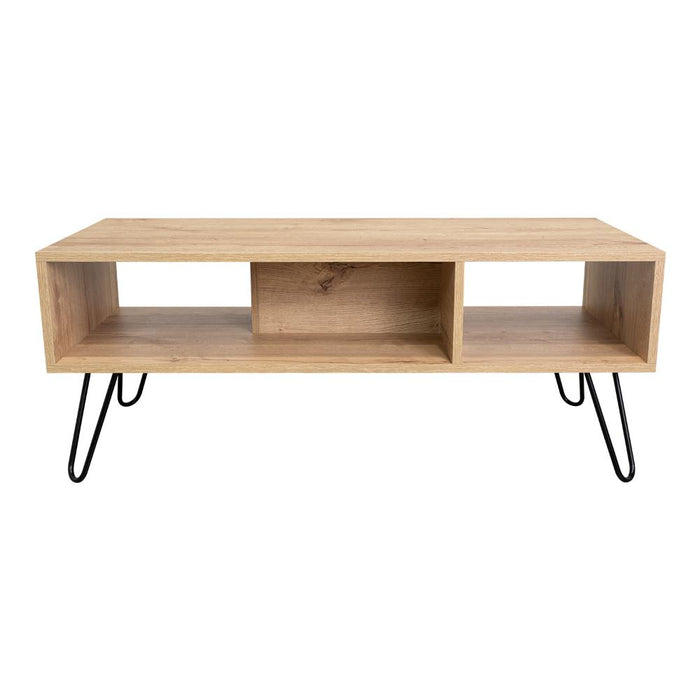 Mesa de Centro Lara, Café claro, con Amplio Espacio y Patas de Acero