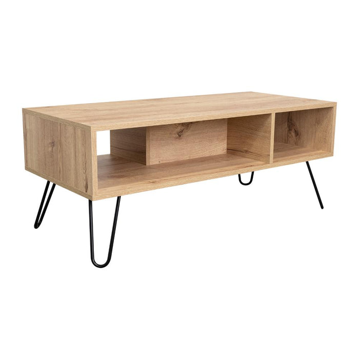 Mesa de Centro Lara, Café claro, con Amplio Espacio y Patas de Acero