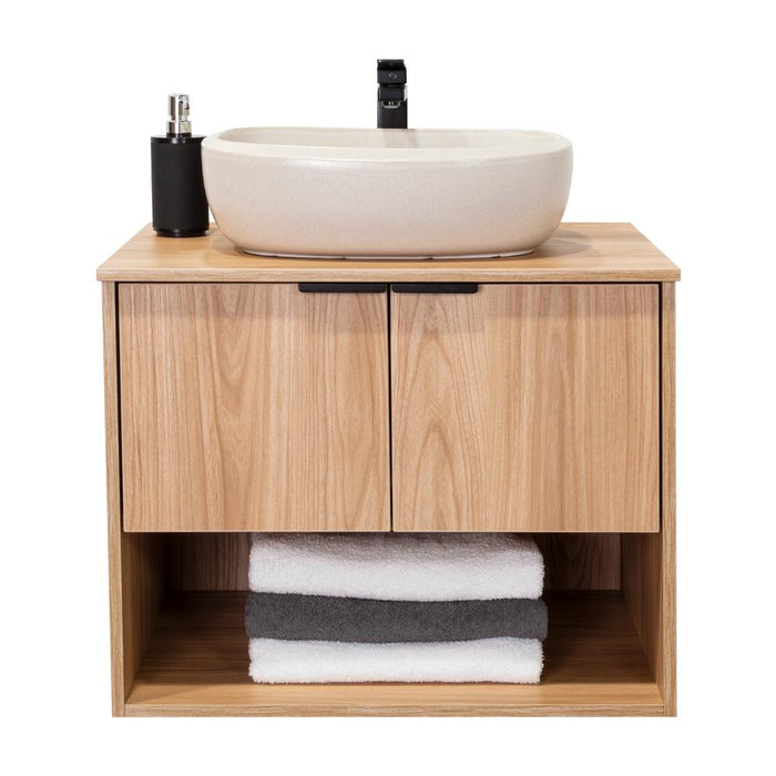 Mueble para Lavamanos Castel, Fresno Europeo, Incluye Lavamanos Corona en Porcelana Sanitaria
