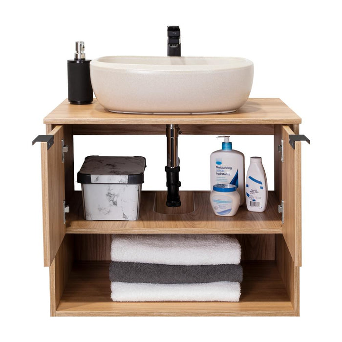 Mueble para Lavamanos Castel, Fresno Europeo, Incluye Lavamanos Corona en Porcelana Sanitaria
