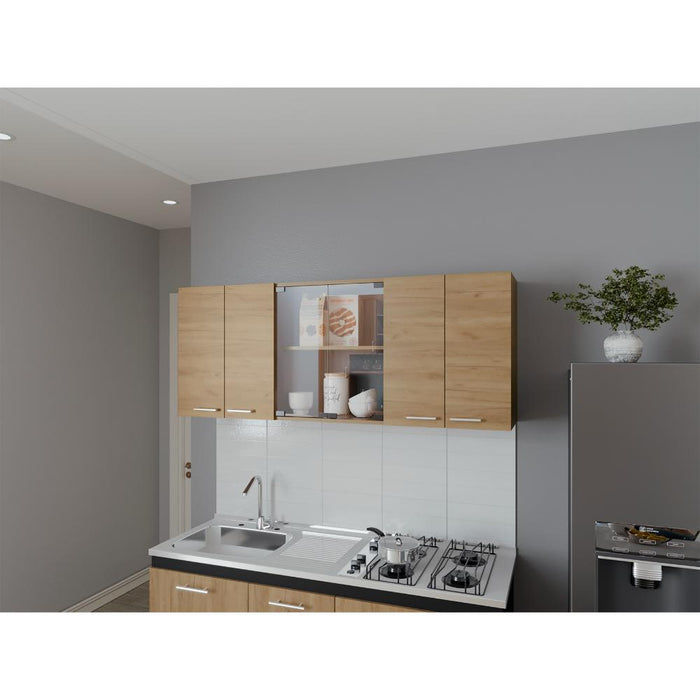 Gabinete Superior Vega, Fresno Europeo, incluye entrepaño móvil central y dos puertas de vidrio