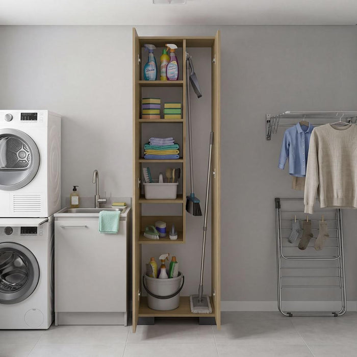 Mueble de Aseo Blake, Kronos Fresno, Incluye Colgador para Escobas y Variedad de Entrepaños ZF