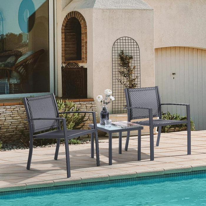 Sala de Exterior Sahara, Gris Oscuro, Dieño moderno incluye 2 sillas 1 Mesa Centro