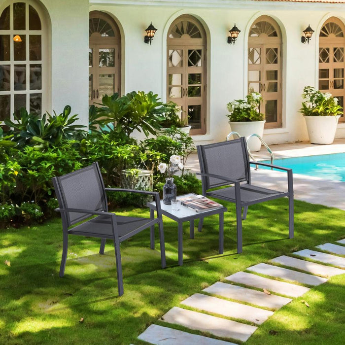 Sala de Exterior Sahara, Gris Oscuro, Dieño moderno incluye 2 sillas 1 Mesa Centro