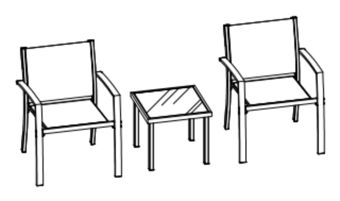 Sala de Exterior Sahara, Gris Oscuro, Dieño moderno incluye 2 sillas 1 Mesa Centro