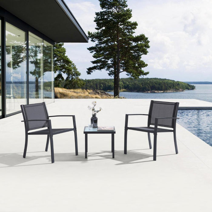 Sala de Exterior Sahara, Gris Oscuro, Dieño moderno incluye 2 sillas 1 Mesa Centro