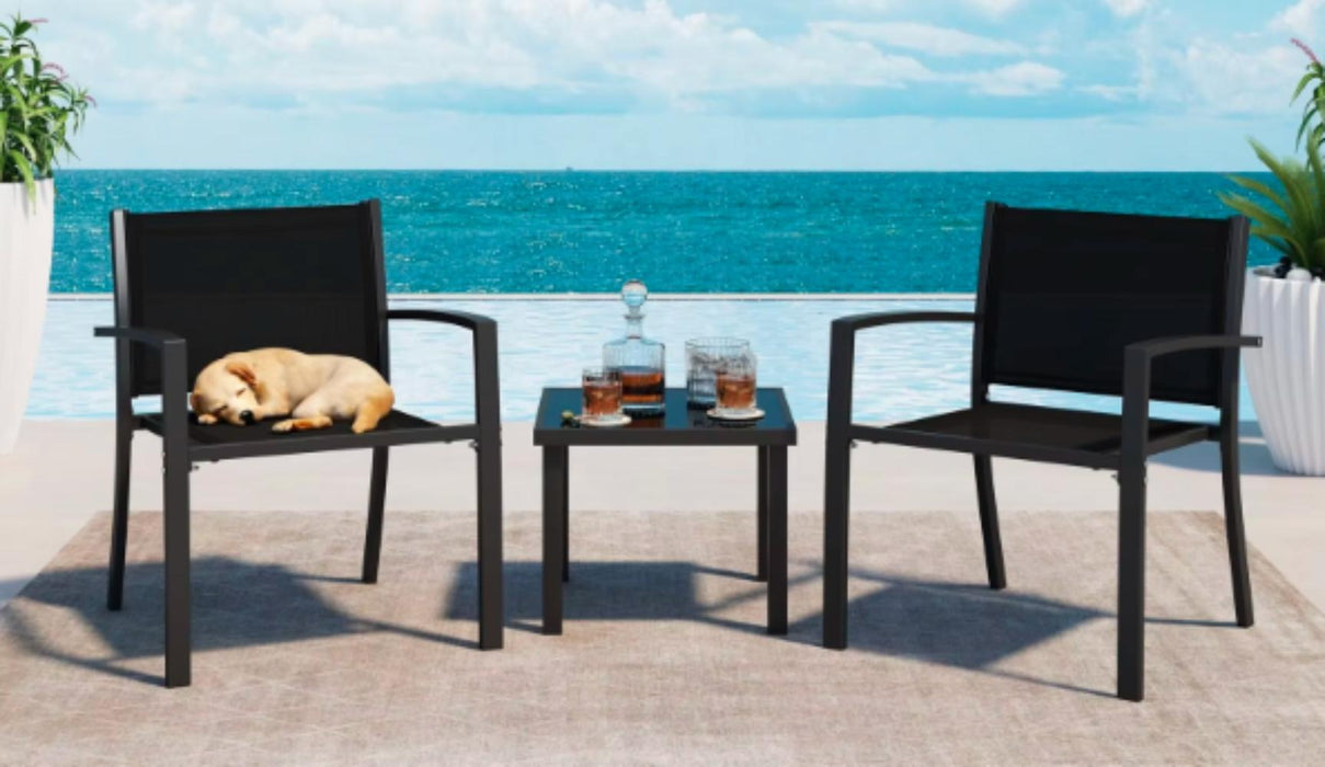 Sala de Exterior Sahara, Gris Oscuro, Dieño moderno incluye 2 sillas 1 Mesa Centro