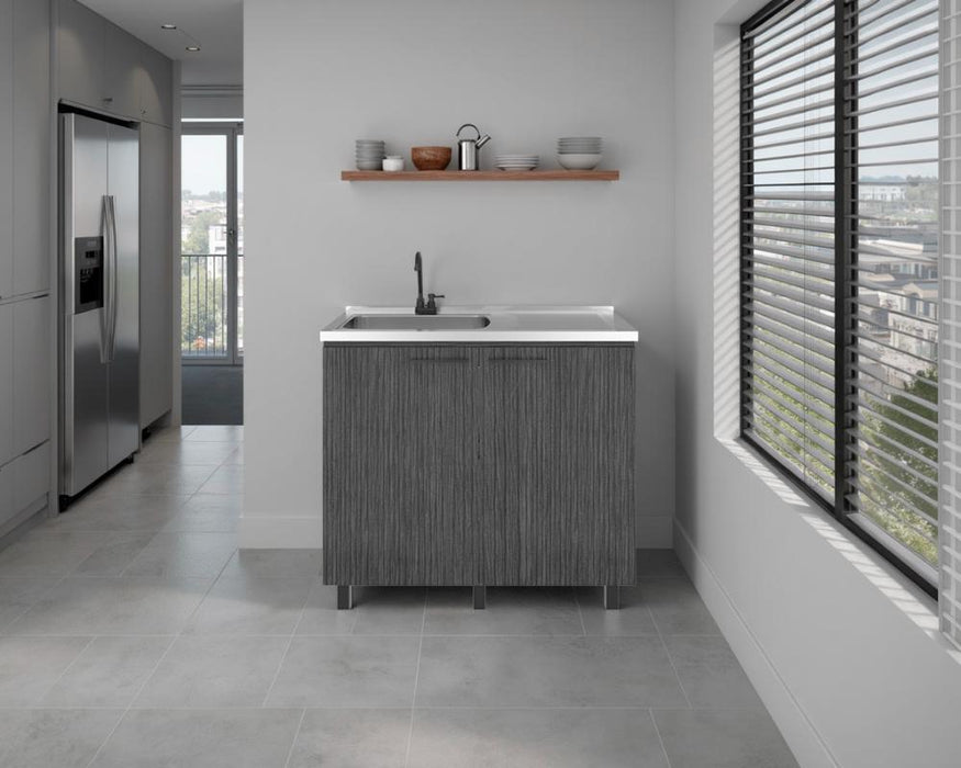 Gabinete Inferior Cantabria, Roble Gris, con dos Puertas Abatibles- Mesón Izquierdo y Grifería ZF